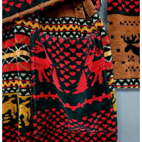 Vintage Cypress Aztec Robe One Size Southwest PrintBoho Bath Terry Cloth Moose - Picture 4 of 13